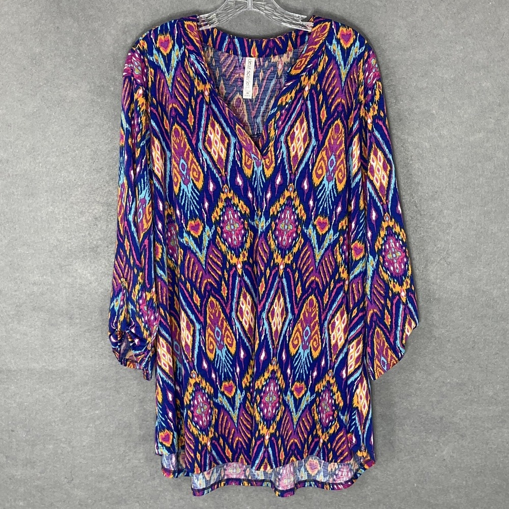 Dear Scarlett Top Womens Sz 3X Bold Geometric Patterns V-Neck 3/4 Sleeve Blouse